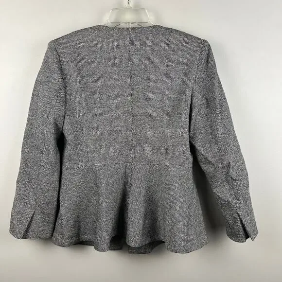 MaxMara Italy Gray Tweed Virgin Wool Silk Full Zip Collarless Peplum Blazer - Picture 5 of 6